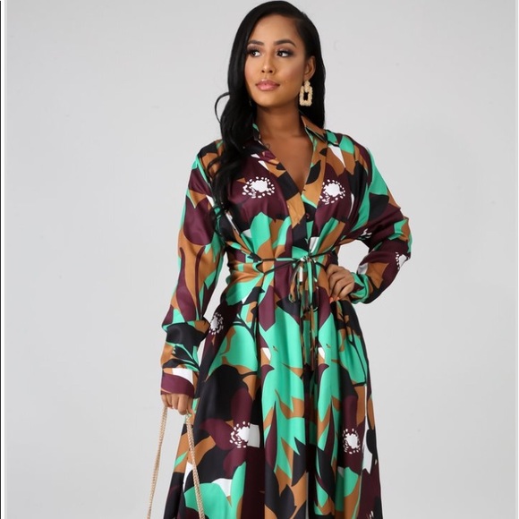 🌟HP🌟Dani Green & Brown Long Sleeve Dress👗 - Picture 13 of 15